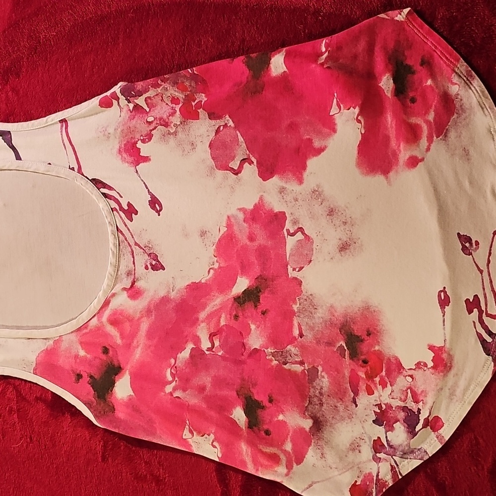 Guess Pink and White Floral Tank Top with Rounded Neckline size Large - Picture 4 of 5